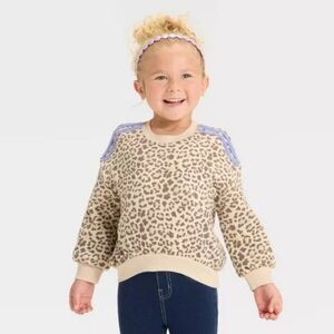 Grayson Mini Leopard Print Kids Sweatshirt with Blue Stripes Size 4t